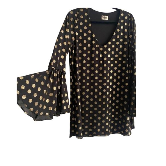 Show Me Your Mumu MARCIA Black and Gold Cosmic Dot Mini Dress - Picture 2 of 8